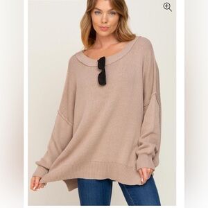 Miracle Taupe Exposed Seam side slit Oversized Sweater Long Sleeve size S/M